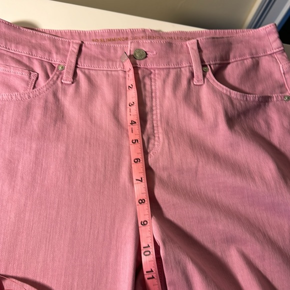 Chico’s So Slimming Girlfriend Slim Leg Crop Size 8 1 Pink Jean Eyelet Ankle - Picture 9 of 11